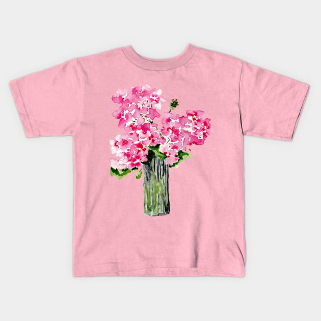 Pink Flowers Vase Kids T-Shirt by Jaana Day